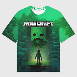 Футболка оверсайз женская Minecraft зеленый персонаж и зеленые горы, цвет: 3D-принт