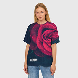 Футболка оверсайз женская Красная роза на чёрном - woman, цвет: 3D-принт — фото 2