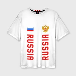 Футболка оверсайз женская Россия три полоски на белом фоне, цвет: 3D-принт