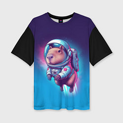 Женская футболка оверсайз Капибара бравый космонавт - нейросеть