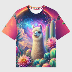 Футболка оверсайз женская Альпака в кактусах и портал, цвет: 3D-принт