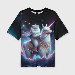 Футболка оверсайз женская Персидский кот верхом на альпаке, цвет: 3D-принт