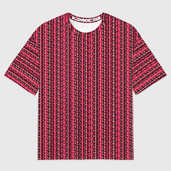 Женская футболка оверсайз Красно-розовый искажённые полосы