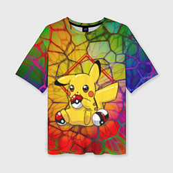 Женская футболка оверсайз Pikachu pokeballs