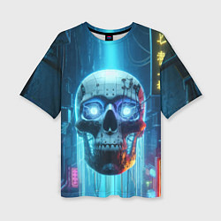 Футболка оверсайз женская Cyber skull - neon glow ai art, цвет: 3D-принт