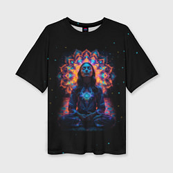Футболка оверсайз женская Медитация девушки на фоне мандалы в космосе, цвет: 3D-принт