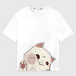 Футболка оверсайз женская Cute cat - выглядывает милый котик, цвет: 3D-принт