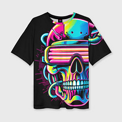 Футболка оверсайз женская Cyber skull - ai art neon, цвет: 3D-принт