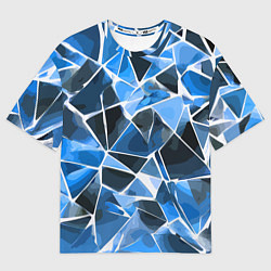 Женская футболка оверсайз Чёрно-синяя абстракция и белые полосы