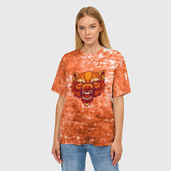 Футболка оверсайз женская Красный гневный волк на фоне абстракции, цвет: 3D-принт — фото 2