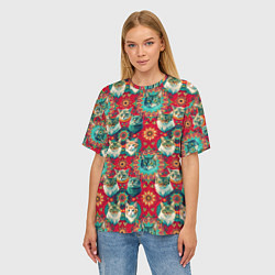 Футболка оверсайз женская Мандала с кошачьим орнаментом, цвет: 3D-принт — фото 2