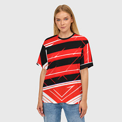 Футболка оверсайз женская Чёрно-белые полосы на красном фоне, цвет: 3D-принт — фото 2