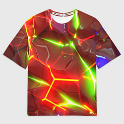 Женская футболка оверсайз Неоновые красные плиты с ярким светом