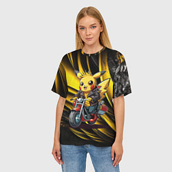 Футболка оверсайз женская Пикачу на красном мотоцикле, цвет: 3D-принт — фото 2