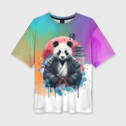 Женская футболка оверсайз Panda samurai - Japan
