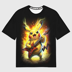 Футболка оверсайз женская Пикачу рок звезда с электрогитарой, цвет: 3D-принт