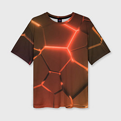 Женская футболка оверсайз Оранжевые неоновые плиты в разломе