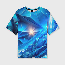 Женская футболка оверсайз Синяя объемная абстракция со вспышкой