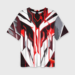 Женская футболка оверсайз Хаотичная красно-белая абстракция на чёрном фоне