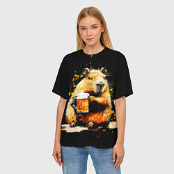 Футболка оверсайз женская Капибара с кружкой пива, цвет: 3D-принт — фото 2