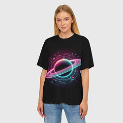 Футболка оверсайз женская Неоновый Сатурн, цвет: 3D-принт — фото 2