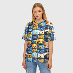 Футболка оверсайз женская Пэчворк с мордашками енотов, цвет: 3D-принт — фото 2