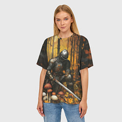 Футболка оверсайз женская Воин в осеннем лесу, цвет: 3D-принт — фото 2