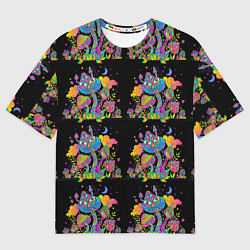 Женская футболка оверсайз Грибной паттерн цветной