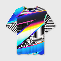 Женская футболка оверсайз Neon stripes geometry