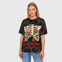Футболка оверсайз женская Merry Christmas - skeleton, цвет: 3D-принт — фото 2