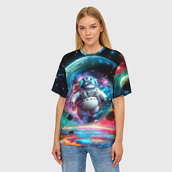 Футболка оверсайз женская Astronaut Totoro in neon space - ai art fantasy, цвет: 3D-принт — фото 2