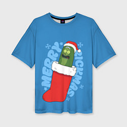 Женская футболка оверсайз Новогодний Рик огурчик - Merry Rickmas