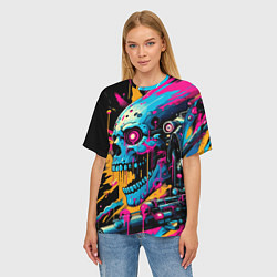Футболка оверсайз женская Cool cyber skull - ai art, цвет: 3D-принт — фото 2