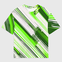 Женская футболка оверсайз Зелёные диагональные полосы на белом фоне