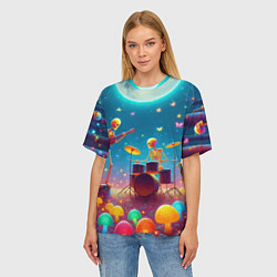 Футболка оверсайз женская Квинтет скелетов музицирует на грибной поляне, цвет: 3D-принт — фото 2