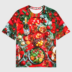 Женская футболка оверсайз Новогодний праздничный стол