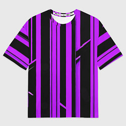 Женская футболка оверсайз Толстые фиолетовые полосы на чёрном фоне