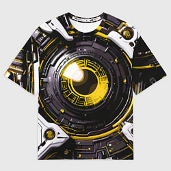 Женская футболка оверсайз Жёлтая сфера киберпанк