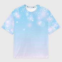 Женская футболка оверсайз Зимний градиент со снежинками