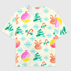 Женская футболка оверсайз Зимний новогодний узор