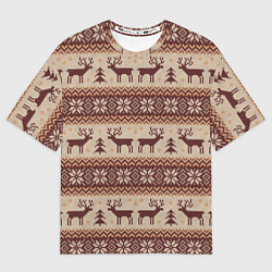 Женская футболка оверсайз Вязаный скандинавский орнамент с оленями
