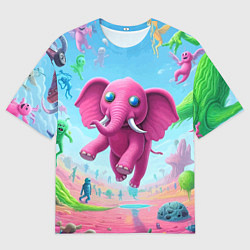 Футболка оверсайз женская Парящий в воздухе розовый слон - сюрреализм, цвет: 3D-принт