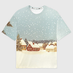 Женская футболка оверсайз Дома и снежное небо