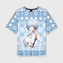 Женская футболка оверсайз Rei christmas sweater Evangelion