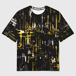 Женская футболка оверсайз Бело-жёлтая абстракция на чёрном фоне