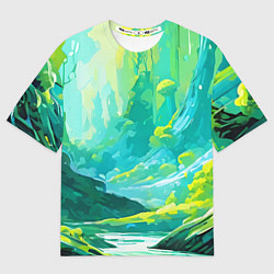 Женская футболка оверсайз Зелёная кислотная абстракция