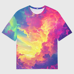 Женская футболка оверсайз Розовые облака на синем небе