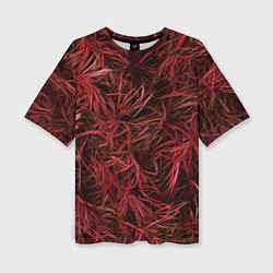 Женская футболка оверсайз Красная трава на чёрном фоне