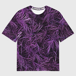 Женская футболка оверсайз Фиолетовая трава на чёрном фоне