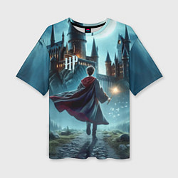 Женская футболка оверсайз Гарри Поттер с волшебной палочкой - Хогвартс
